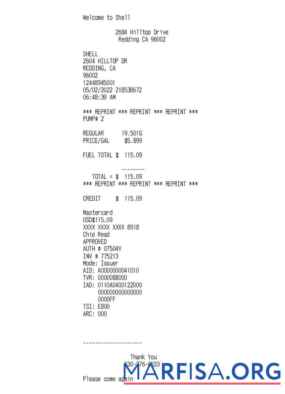 Realistic Shell global payment check example